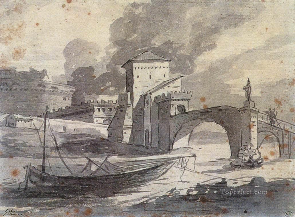 テヴェレ川とサンアンジェロ城の眺め 新古典主義 ジャック・ルイ・ダヴィッド油絵